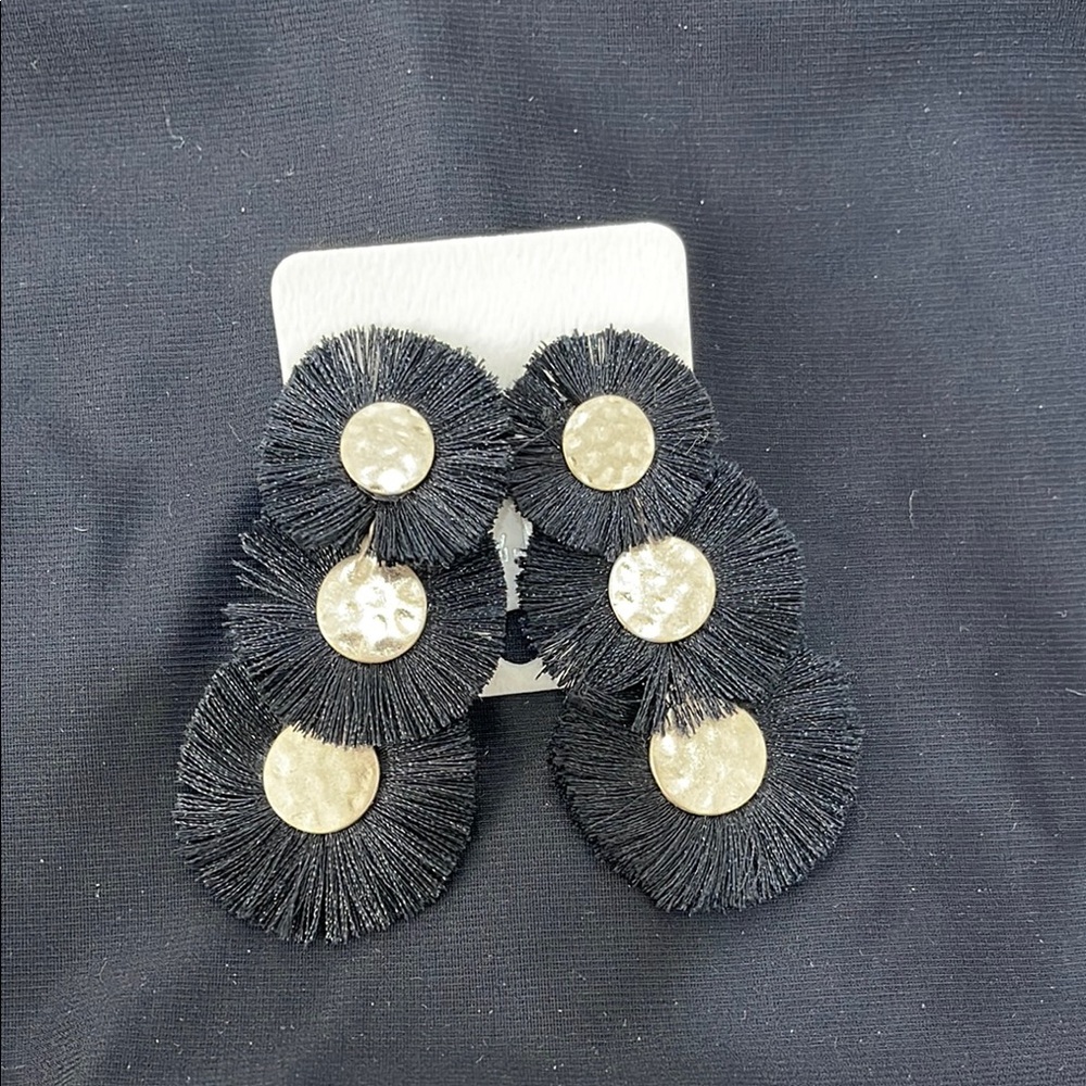 Black Fringe Drop Earrings